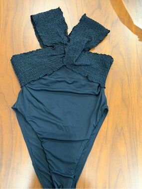Anthropologie Black Smocked Halter  One-Piece